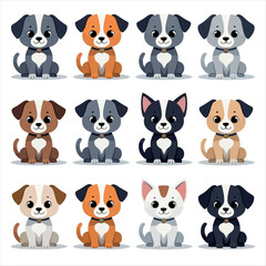Fototapeta premium Vector art of collection of cute puppies