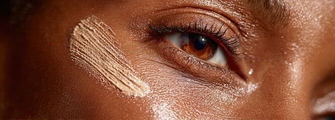 Medium tan skin with cream foundation for smooth texture and glowing contours