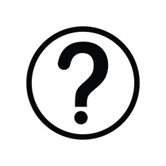 A question mark inside a circle symbol in black and white representing uncertainty and inquiry concept