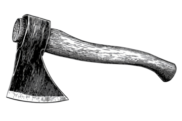 Detailed grayscale illustration of an axe