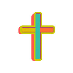 Obraz premium Modern christian cross symbol with vibrant layered colors and 3d effect