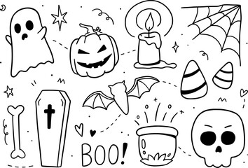 Halloween doodle set on white background. Vector illustration