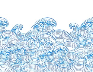 Blue wave patterns against white background