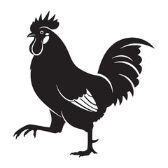 Striking Rooster Silhouette – Rooster Vector Illustration Depicting Elegant Feather Lines – Rooster Illustration – Bird Silhouette – Silhouette of Rooster

