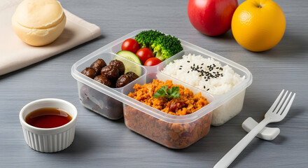 Healthy Bento Box Lunch with Rice, Meat, and Vegetables for Balanced Meal Prep