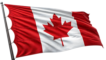 Canadian flag waving in the wind, a symbol of national pride isolated on transparent background