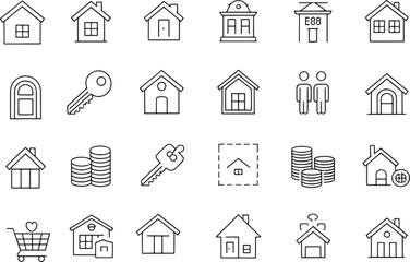 Collection of hand drawn house and real estate icons isolated on white background new 2025 trendy