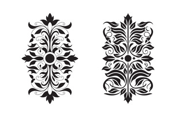 Two ornate black floral decorative elements with symmetrical designs