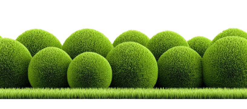 Lush green, spherical topiary line on a grassy plain