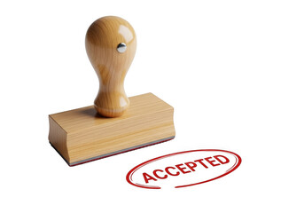 Wooden stamp with accepted red ink mark isolated on transparent background
