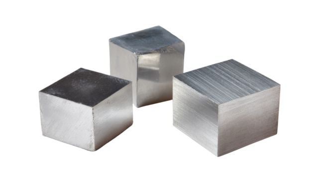 Industrial cubes of metal workshop product showcase clean environment close-up view manufacturing concept
