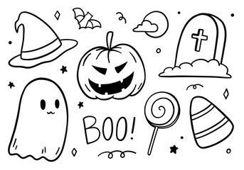 Halloween set doodle on white background