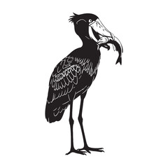 Accurate Outline Shoebill Silhouette – Shoebill Vector Graphic with Realistic Form – Black Vector of Shoebill


