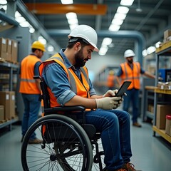 Technicians in hard hats reflective vests maintaining industrial machinery indoors using tools reading blueprints pipes structural beams control panels practical teamwork safety clean scene