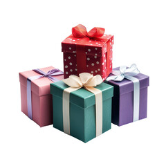 Obraz premium gift boxes with ribbons, Several beautifully wrapped gift boxes featuring vibrant ribbons, isolated on transparent background