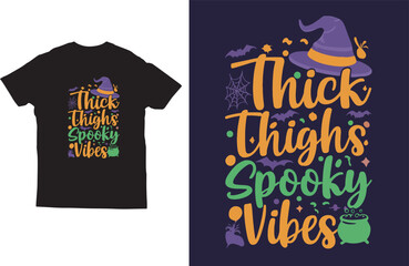 Witch Hat and Spooky Vibes Halloween Typography T-Shirt Design