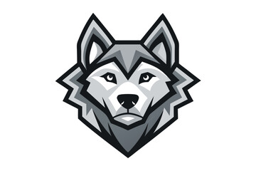 Illustrated Wolf Head with Shades of Gray and Black Outline on White Background