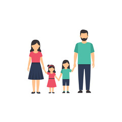 Obraz premium Engaging Family Portrait Featuring Four Members Holding Hands in a Cheerful, Colorful Style