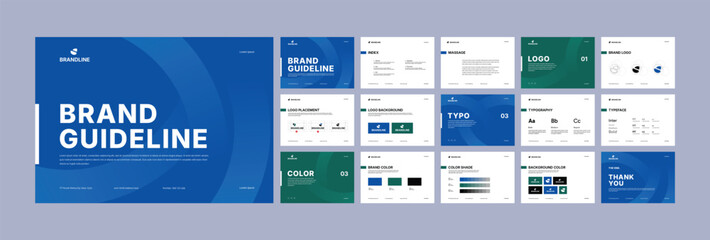 Professional Brand identity design template. Complete Brand Guidelines layout, Modern Brand manual Guidelines Presentation, premium brand strategy design. Logo guideline book