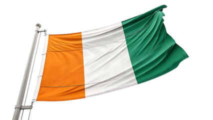 The national flag of ivory coast flutters gently isolated on transparent background