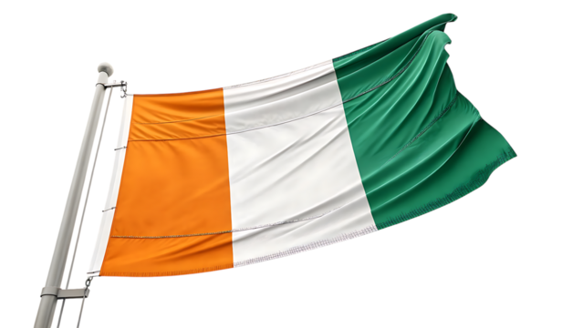 The national flag of ivory coast flutters gently isolated on transparent background