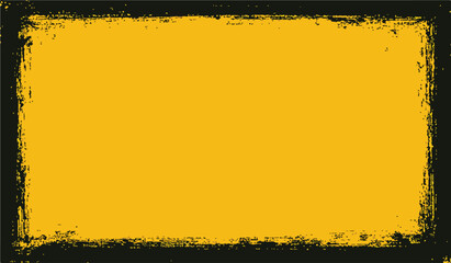 Grunge Yellow and Black Rectangle Frame – Vintage Distressed Border, Retro Background Texture, Empty Copy Space for Design and Text

