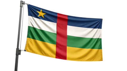 Central african republic flag waving in the wind isolated on transparent background