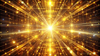Dazzling golden network tunnel with bright light explosion symbolizing innovation and futuristic technology