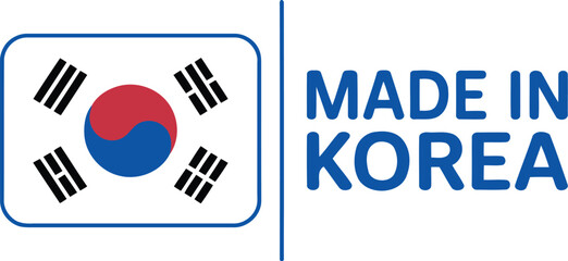 made in korea label with south korean flag and taegeuk symbol, ideal for product origin, branding, export, and marketing