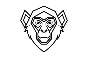 Minimalist Monkey Outline in Black and White on White Background Design