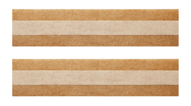 Two horizontal strips of light beige/tan cardboard, each with a central creamy-white stripe