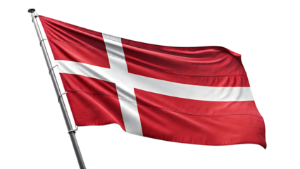 The danish flag waving isolated on transparent background, a symbol of denmark
