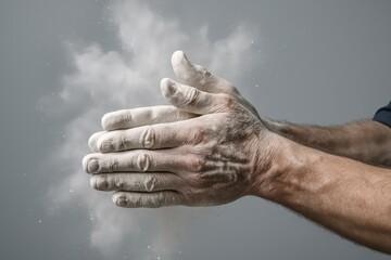 Sculptor at work creating art with dusty hands in a creative studio