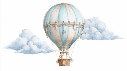 Obraz premium Pastel Hot Air Balloon Floats Among Clouds Whimsical Sky Scene, Isolated