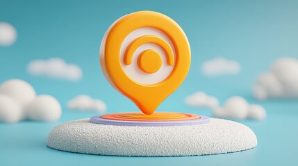 Bright chat bubble shows alerts on a stylish map point in a soft blue background