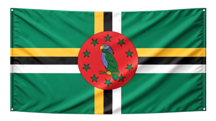 The national flag of dominica featuring a sisserou parrot isolated on transparent background