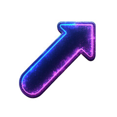 Neon glowing up-right arrow .Transparent PNG.  in pink and blue gradient. Isolated on transparent background, png