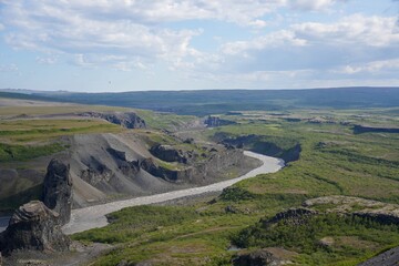 Volcanic River Canyon Panorama, Iceland Highlands