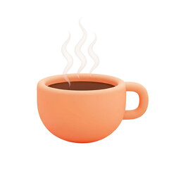 Obraz premium Warm steaming cup of coffee in soft pastel orange mug on transparent background for cozy beverages.