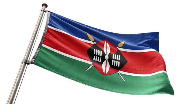 The waving flag of eswatini isolated on transparent background is a national symbol