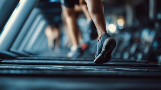 People Running on Treadmills Inside a Gym, Emphasizing Movement & Exercise