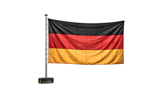 German flag waving in the wind isolated on transparent background, a symbol of nation