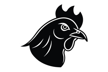 Monochrome Rooster Head Profile, Black Chicken Silhouette on White Background