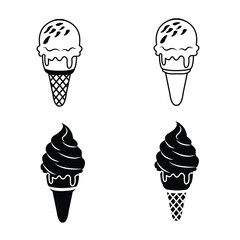  Cone Ice cream icon set with sweet frozen dessert illustrations.