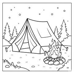 Ausmalbild Zelt und Lagerfeier