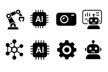 Robotics and ai icons featuring cameras and chip designs