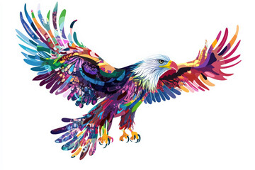 Obraz premium Vibrant Multicolored Eagle Illustration With Intricate Patterns and Extended Wings.