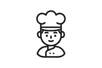 Minimalistic Chef Icon Design featuring Smiling Cook in Bold Outline Style
