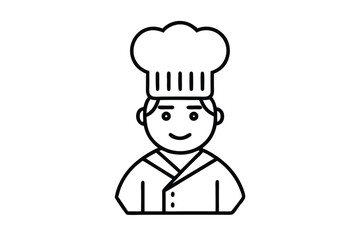 Outline Chef with Hat, Culinary Professional, Food Service, Restaurant Concept