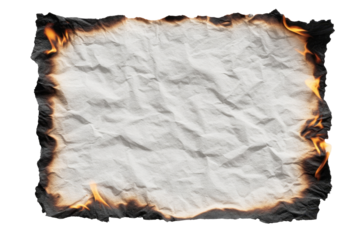 Crumpled white paper, edges burned with flames